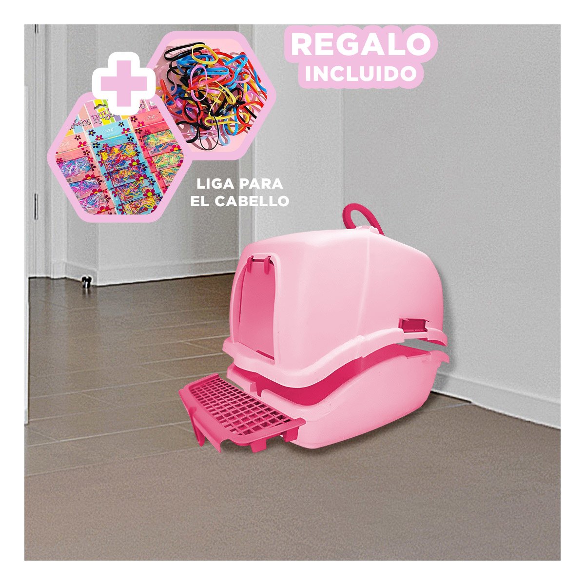 SANITARIO CERRADO CON CERNIDOR Y PALA ROSADO PARA GATOS YLIGAS REGALO - 2