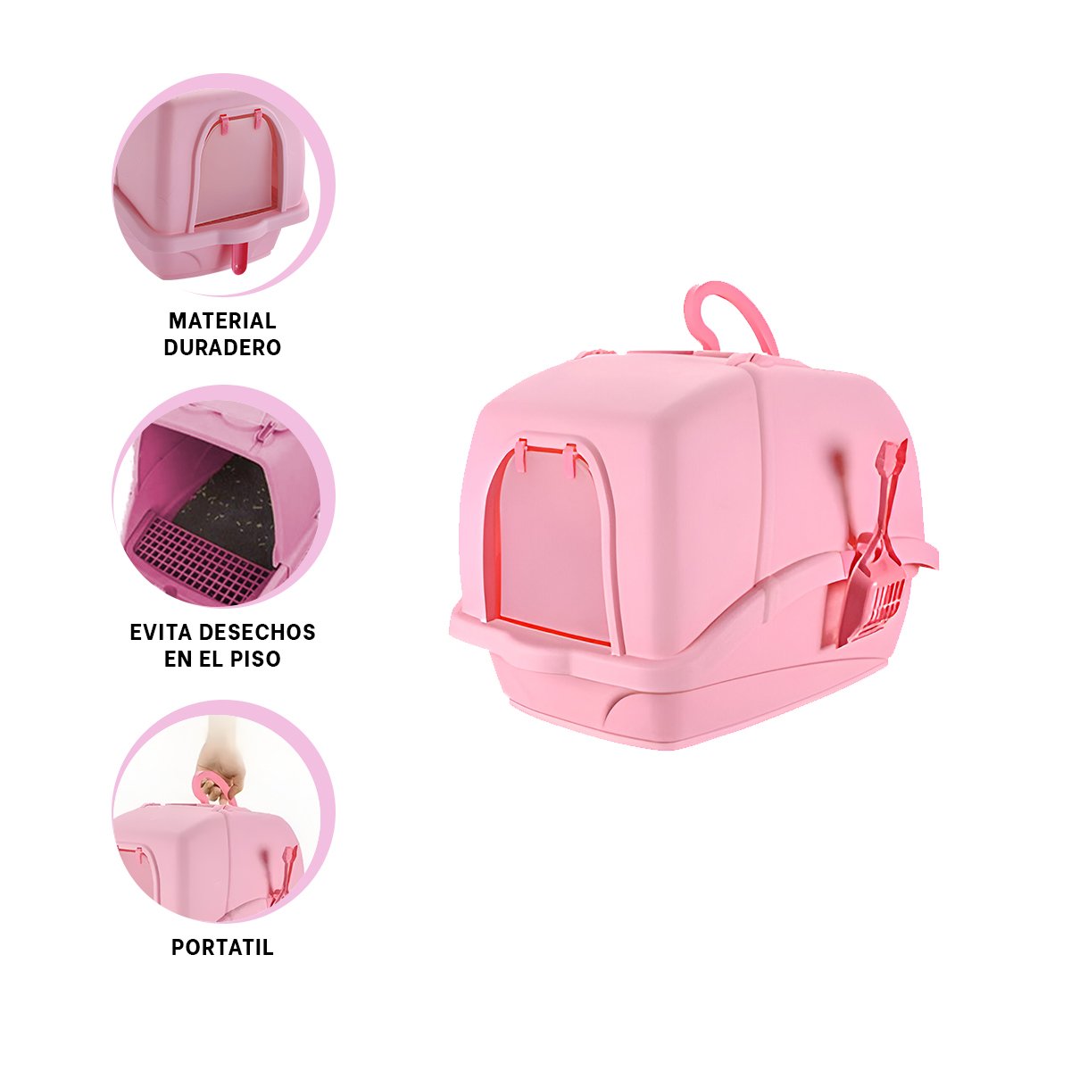ARENERO CUBIERTO CON CERNIDOR Y PALA ROSADO PARA GATOS HOGAR YSTICKY - 5