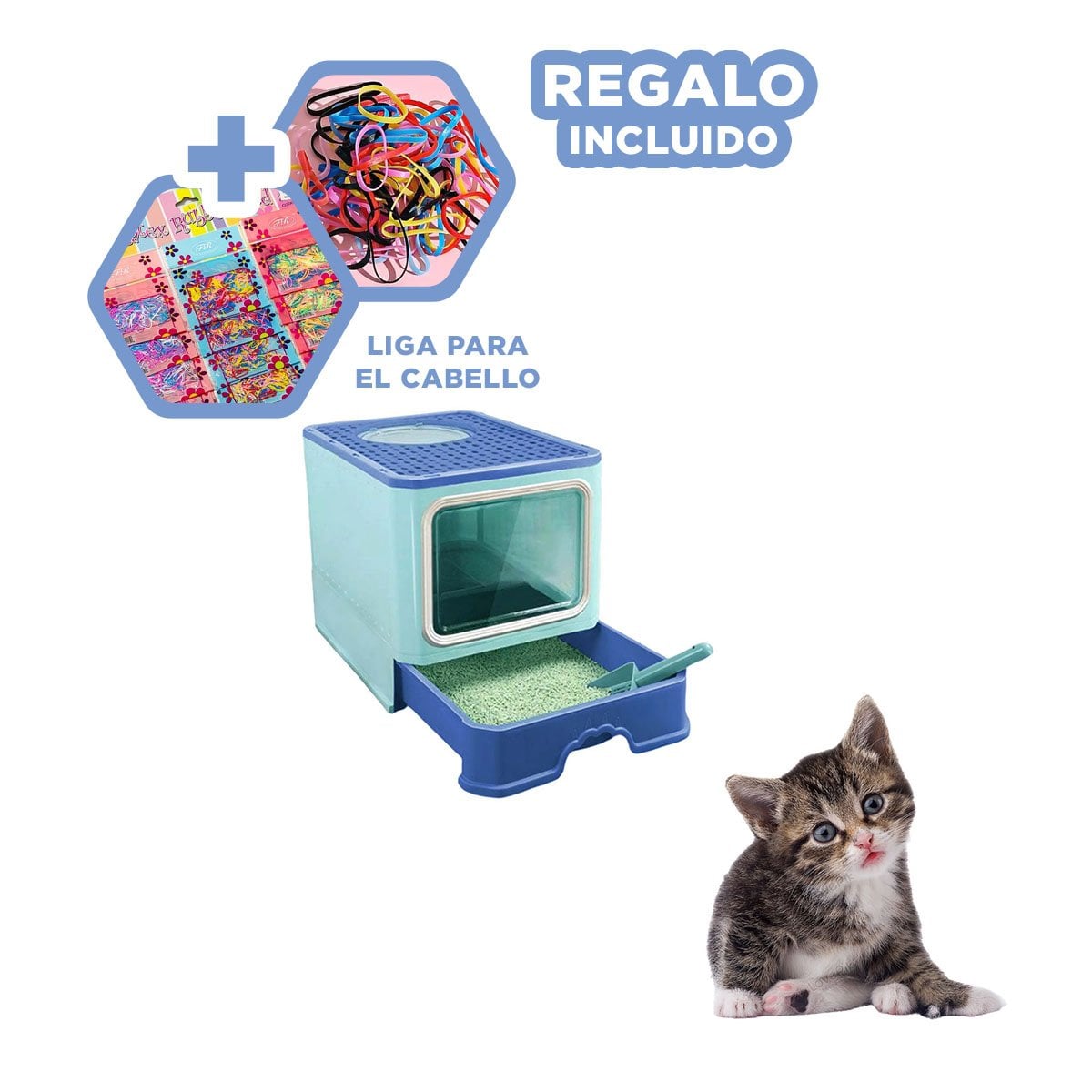 ARENERO CON SISTEMA EXTRAIBLE DE BANDEJA Y PALA PARA ARENA DE GATO EN CELESTE YLIGAS REGALO - 2