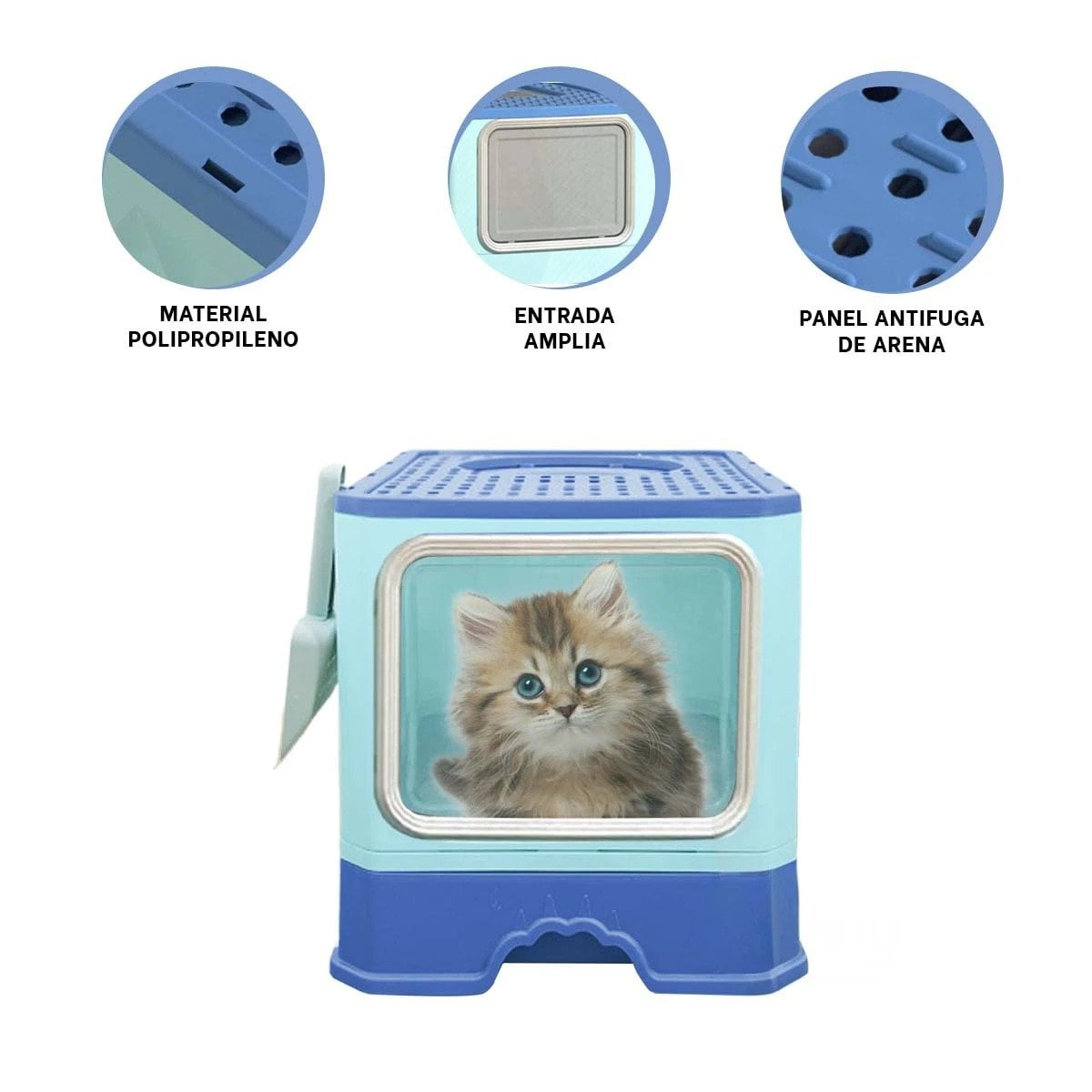 ARENERO CON SISTEMA EXTRAIBLE DE BANDEJA Y PALA PARA ARENA DE GATO EN CELESTE YLIGAS REGALO - 5
