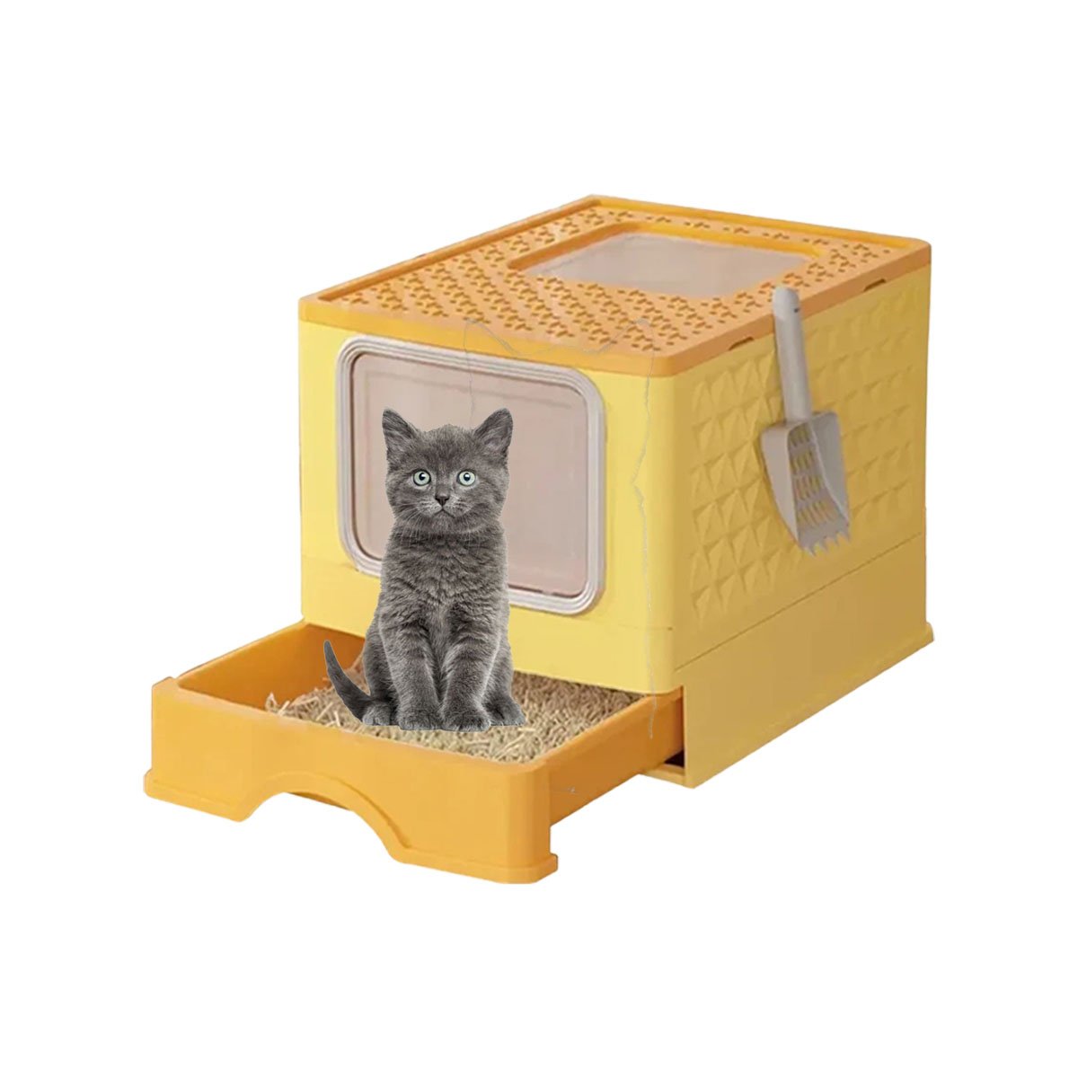 ARENERO CON SISTEMA EXTRAIBLE DE BANDEJA Y PALA PARA ARENA DE GATO EN AMARILLO YLIGAS REGALO - 5
