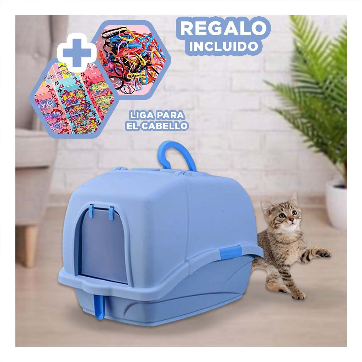SANITARIO CERRADO CON CERNIDOR Y PALA CELESTE PARA GATOS YLIGAS REGALO - 2