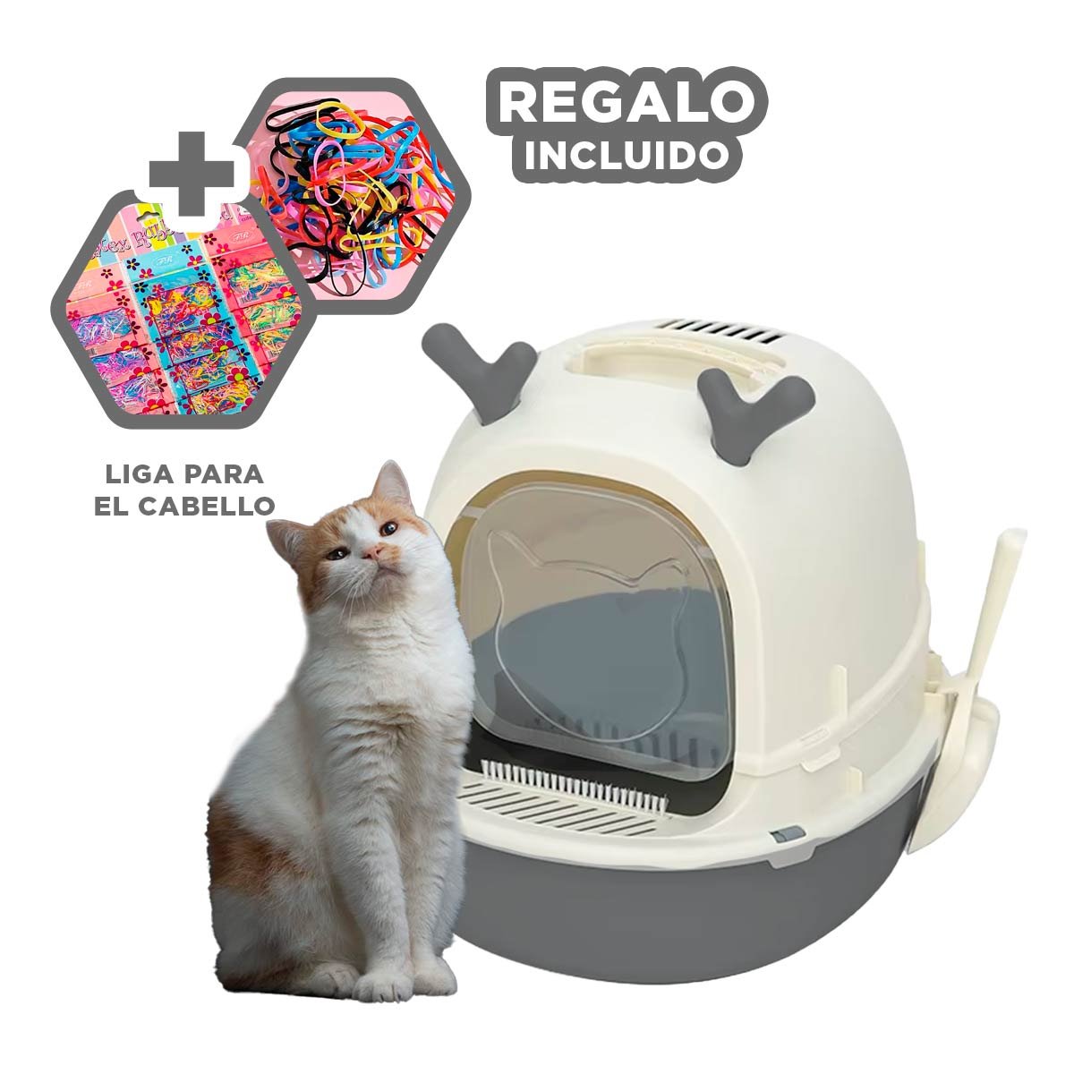 BANO PARA GATO RENO 2 EN 1 CERRADO Y ABIERTO CON PALA HOGAR YLIGAS REGALO - 2