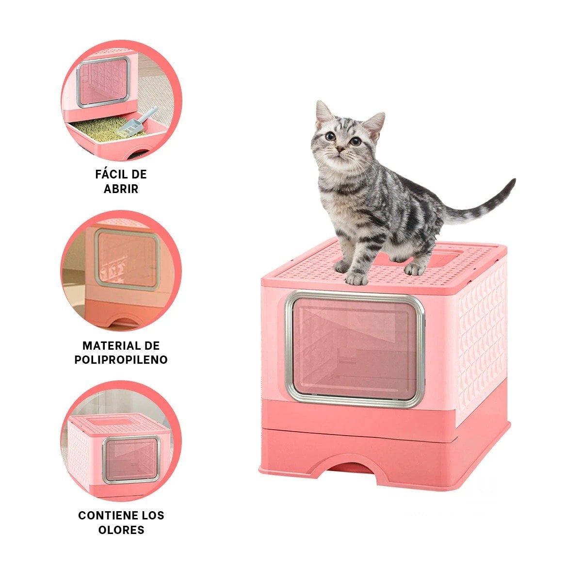 ARENERO PARA ARENA FELINA CON PALA COMBINADA Y CUBIERTA SEGURA EN ROSADO YSTICKY - 5