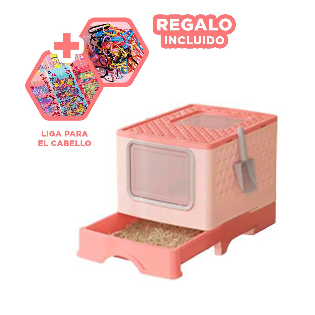 ARENERO CON SISTEMA EXTRAIBLE DE BANDEJA Y PALA PARA ARENA DE GATO EN ROSADO YLIGAS REGALO - 2