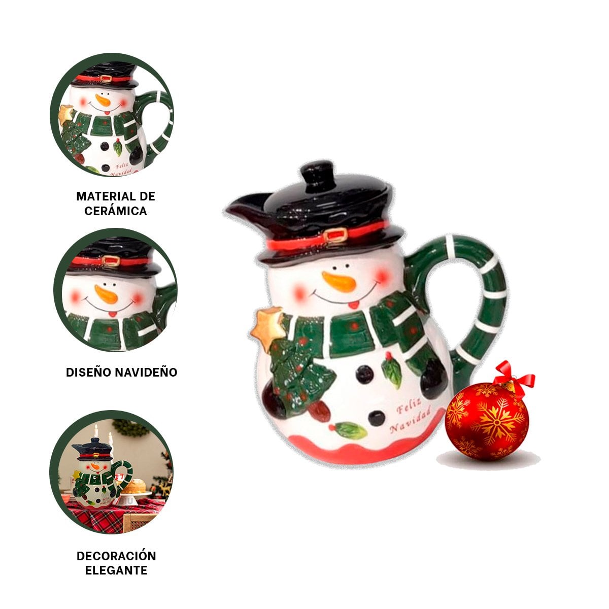 JARRO NAVIDENO GRANDE 2 LITROS CON IMAGEN DE MUNECO DE NIEVE PARA MESA FESTIVA YPAPEL REGALO - 5