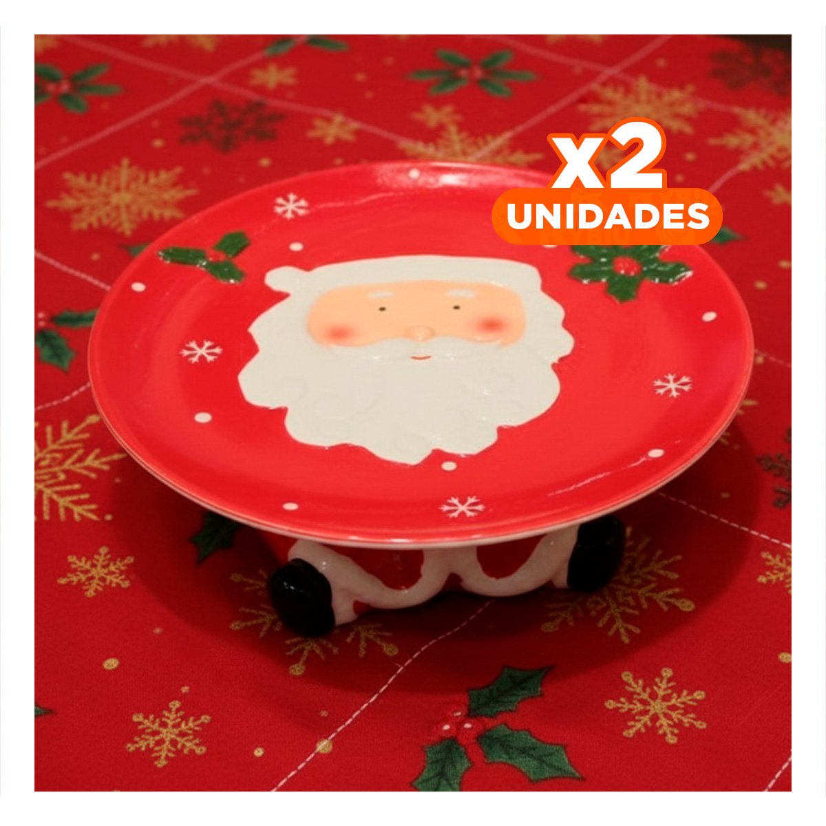 PACK2 BASE PARA TORTA ROJA CON SANTA SOSTENIENDO EL PLATO PARA FIESTA NAVIDEÑA YPAPEL REGALO - 1