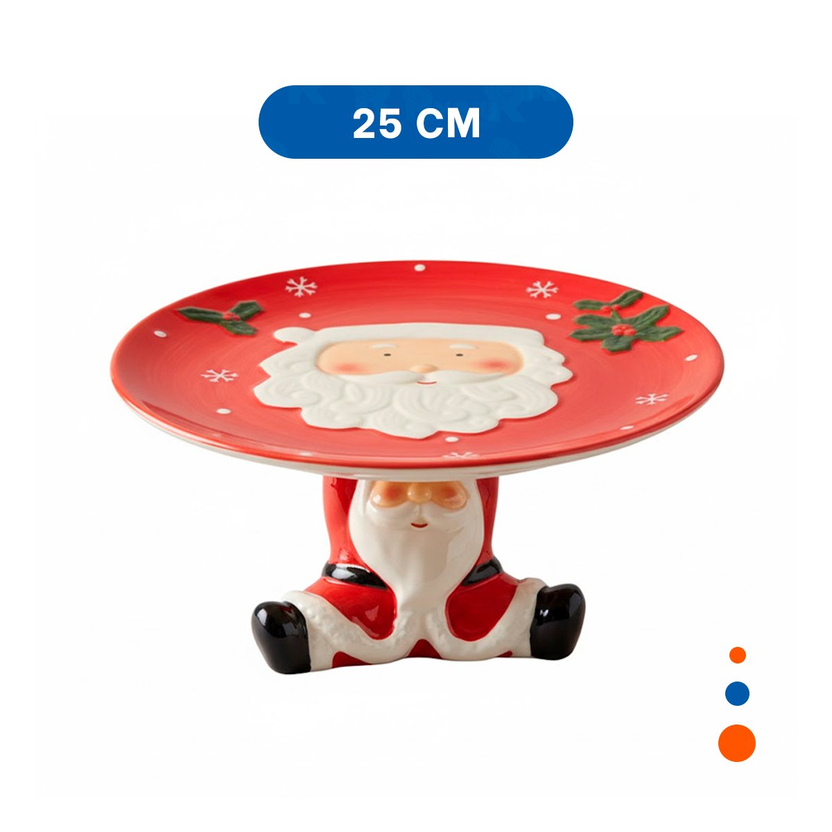 PORTA TORTA ROJO CON SANTA SOSTENIENDO EL PLATO PARA MESA NAVIDEÑA - 4