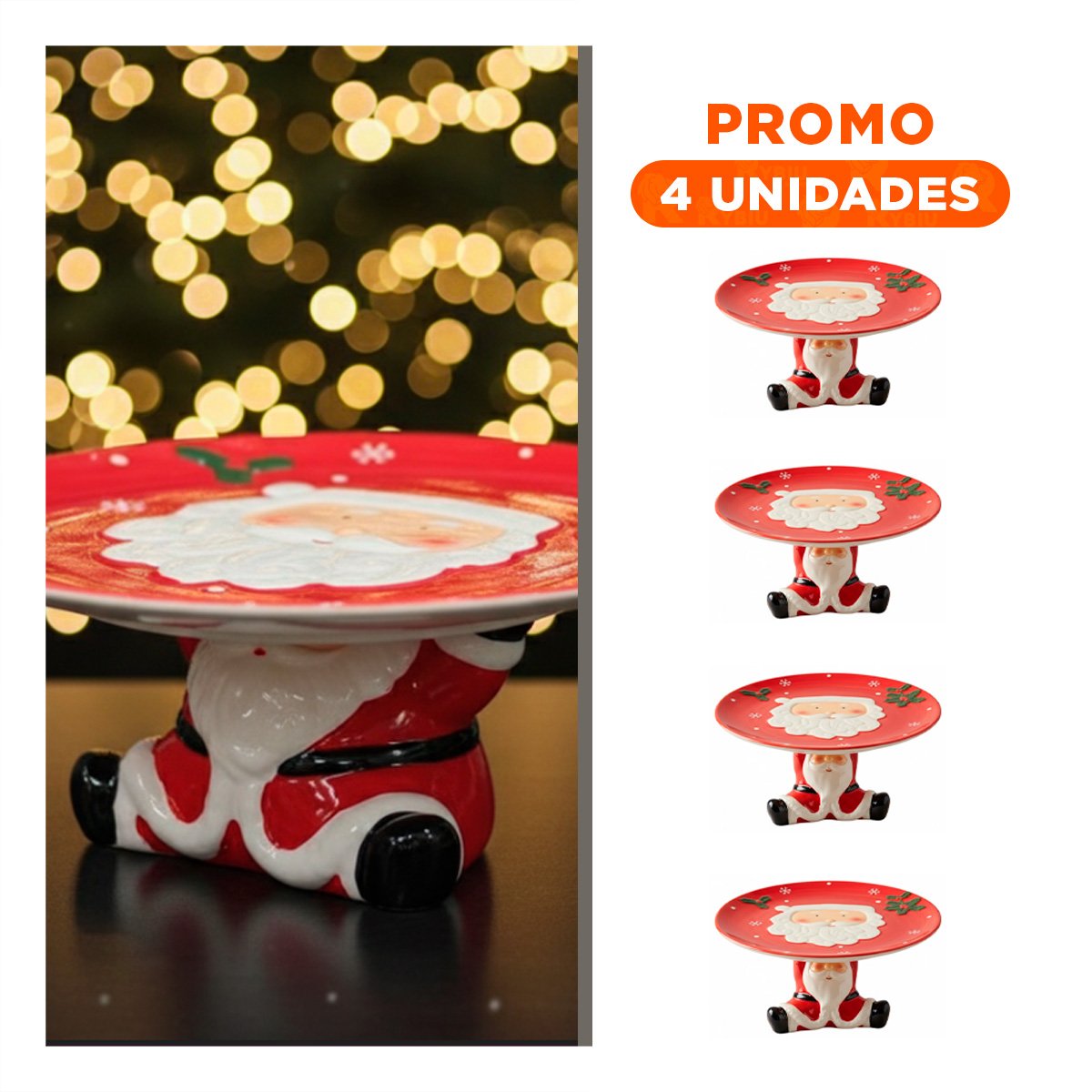 PACK4 BASE PASTELERA ROJA CON SANTA SOSTENIENDO EL PLATO FIESTA NAVIDEÑA - 1