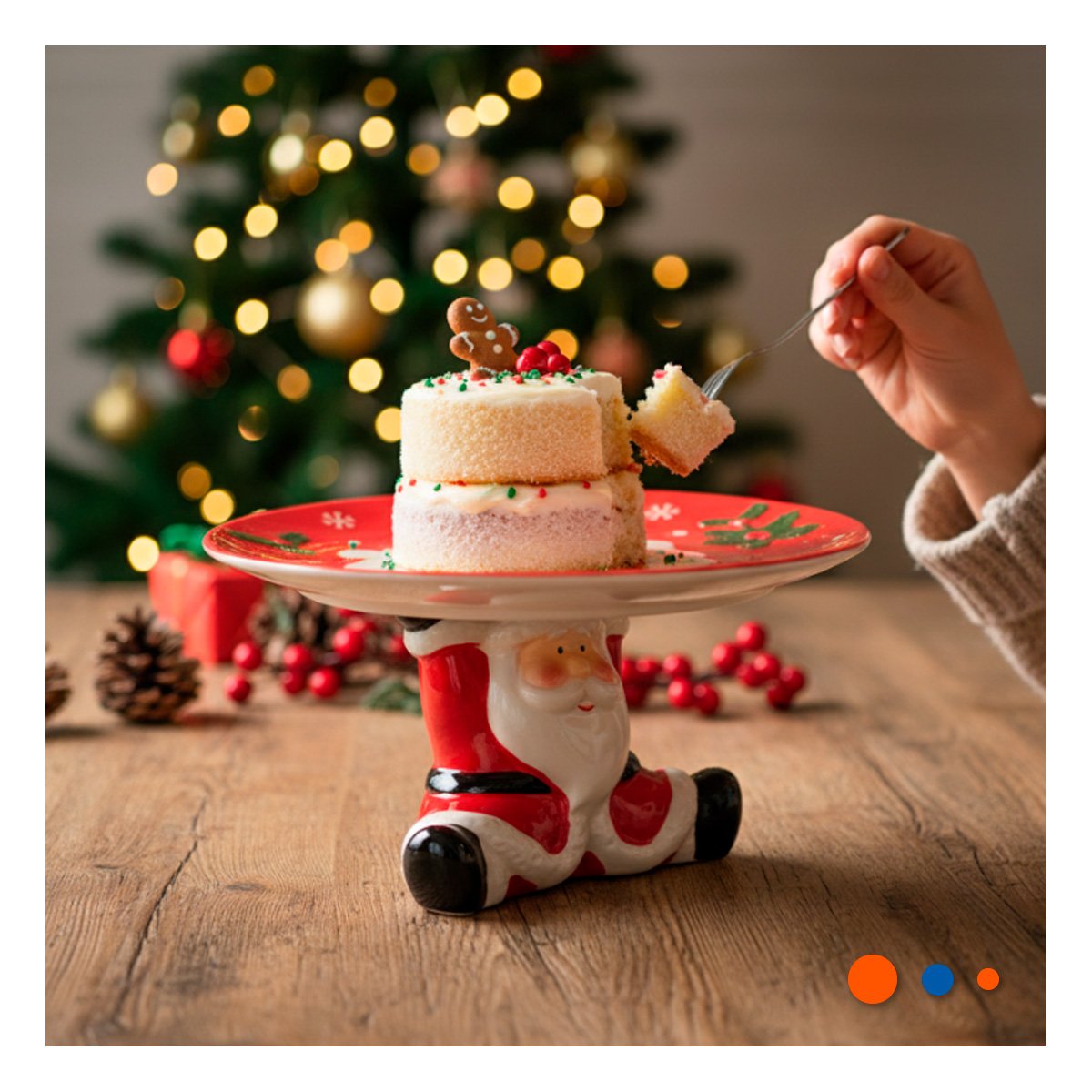 PACK6 SOPORTE PARA PASTEL ROJO CON SANTA SOSTENIENDO EL PLATO CELEBRACIÓN YPAPEL REGALO - 5