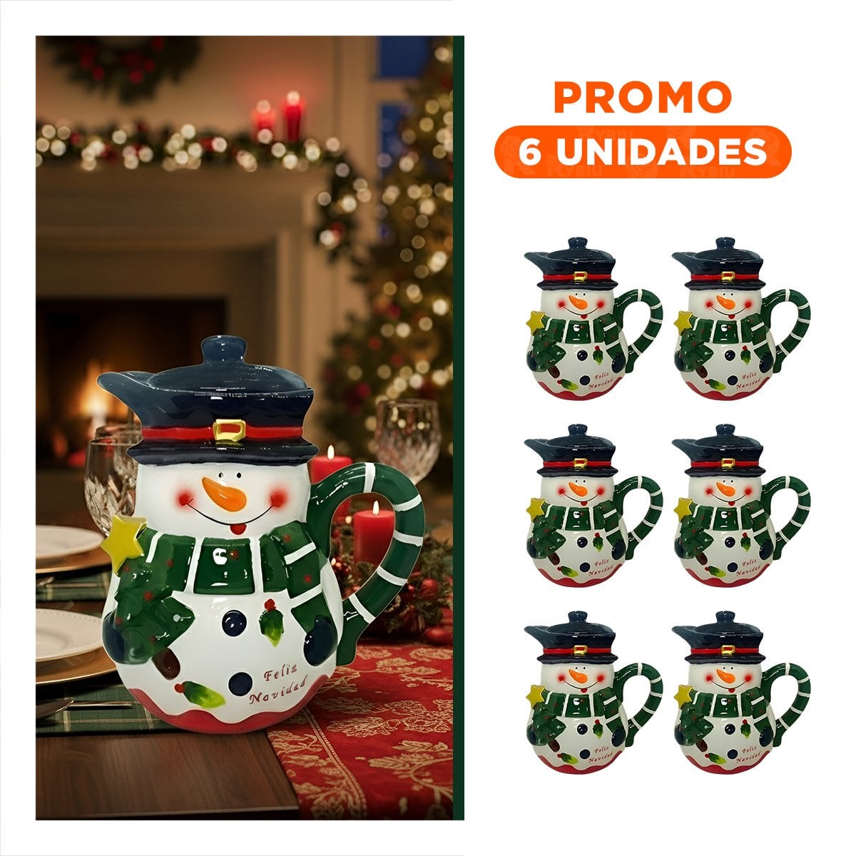 PACK6 CONTENEDOR FESTIVO NAVIDENO CON IMAGEN MUNECO DE NIEVE 2 LITROS YREGALO STICKER - 1