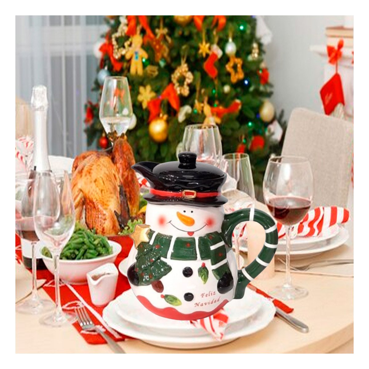 RECIPIENTE NAVIDENO 2 LITROS CON ESTILO MUNECO DE NIEVE PARA DECORACION YREGALO STICKER - 2