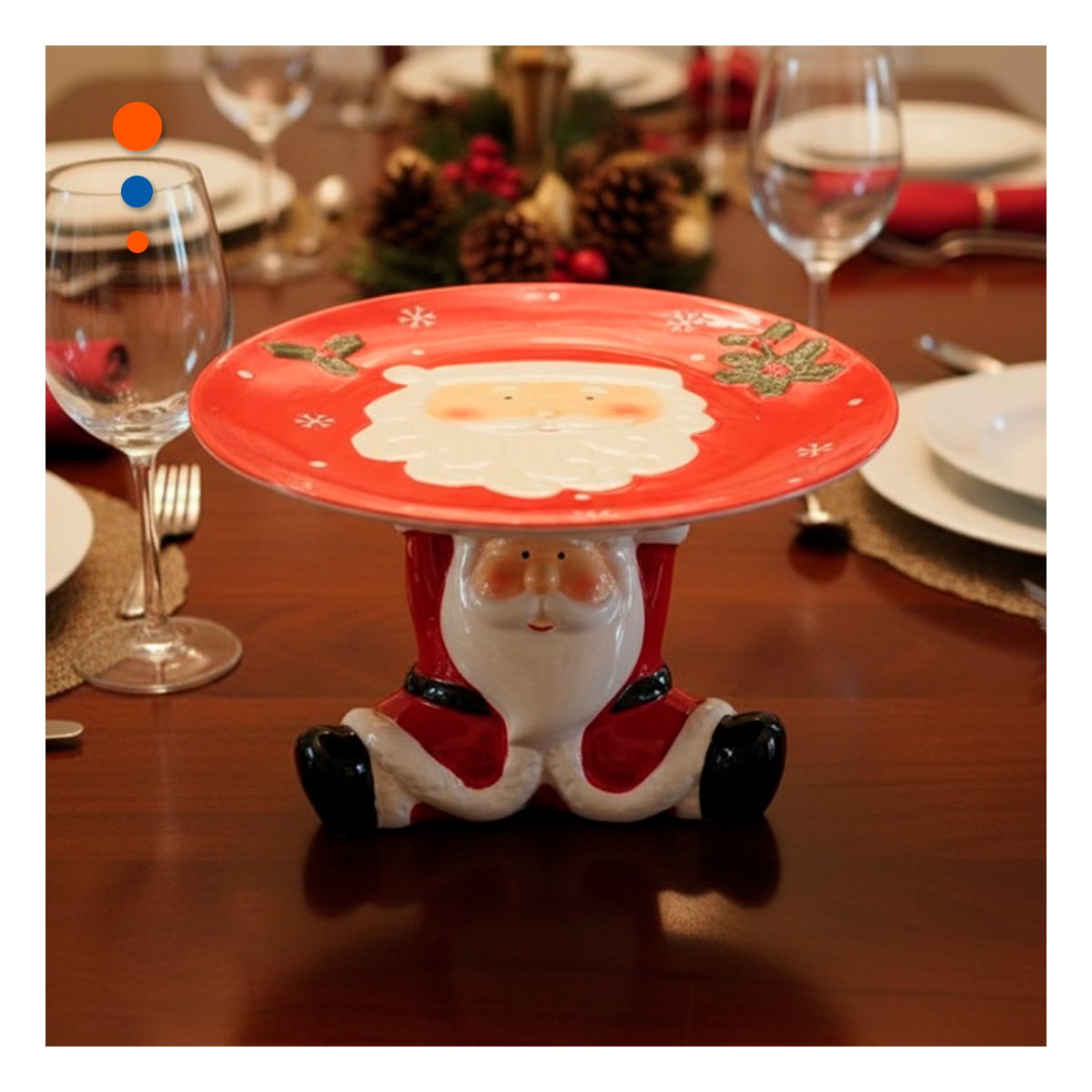 SOPORTE PARA PASTEL ROJO CON SANTA SOSTENIENDO EL PLATO PARA NAVIDAD YREGALO STICKER - 2