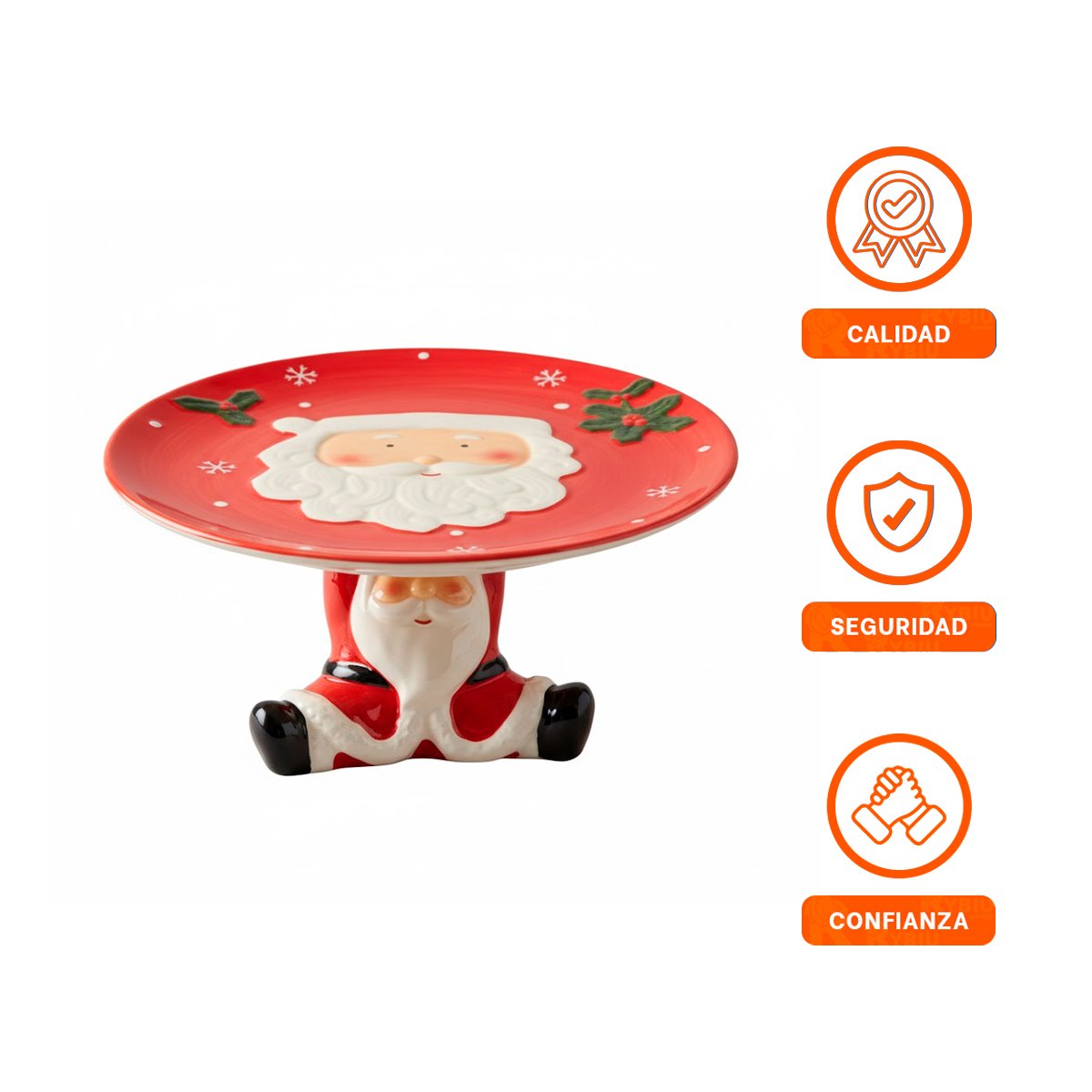 BASE PASTELERA ROJA CON SANTA SOSTENIENDO EL PLATO PARA MESA NAVIDEÑA YLIGAS REGALO - 2