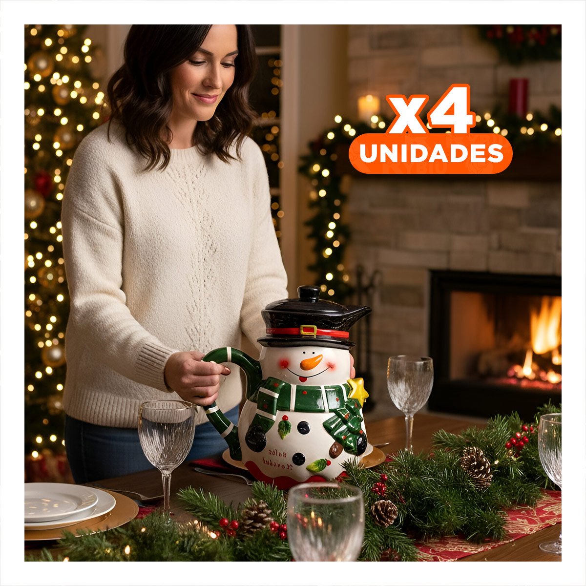 PACK4 CONTENEDOR NAVIDENO 2 LITROS CON IMAGEN DE MUNECO DE NIEVE YREGALO STICKER - 1