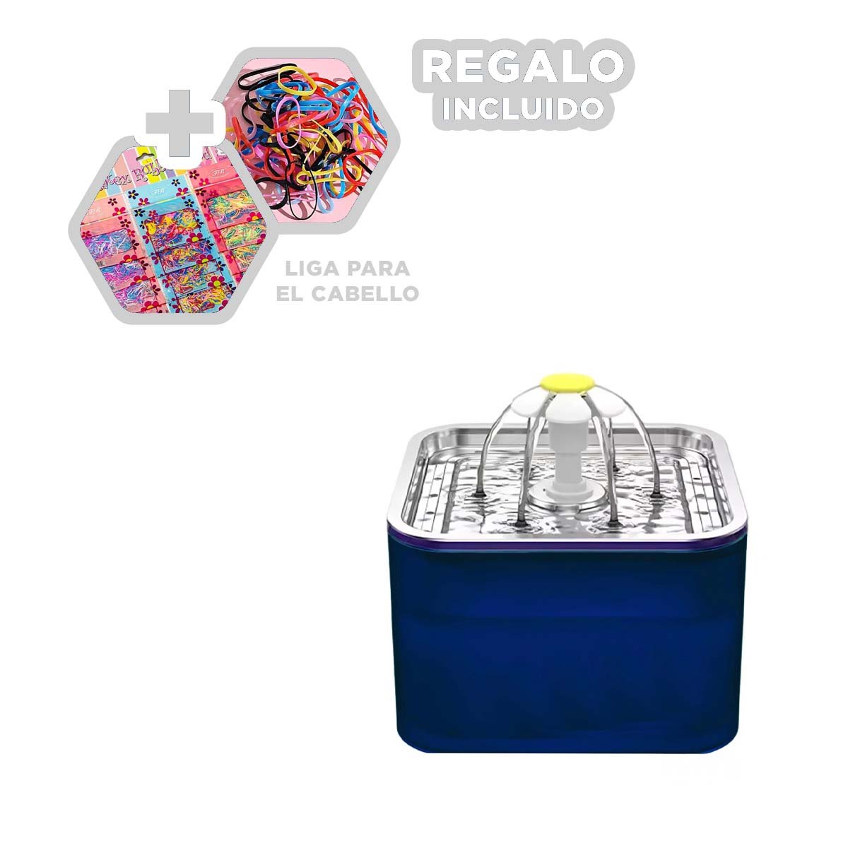 FUENTE DE MATERIAL DE ACERO INOXIDABLE AGUA Y CUADRADO AZUL PARA MASCOTAS YLIGAS REGALO - 2