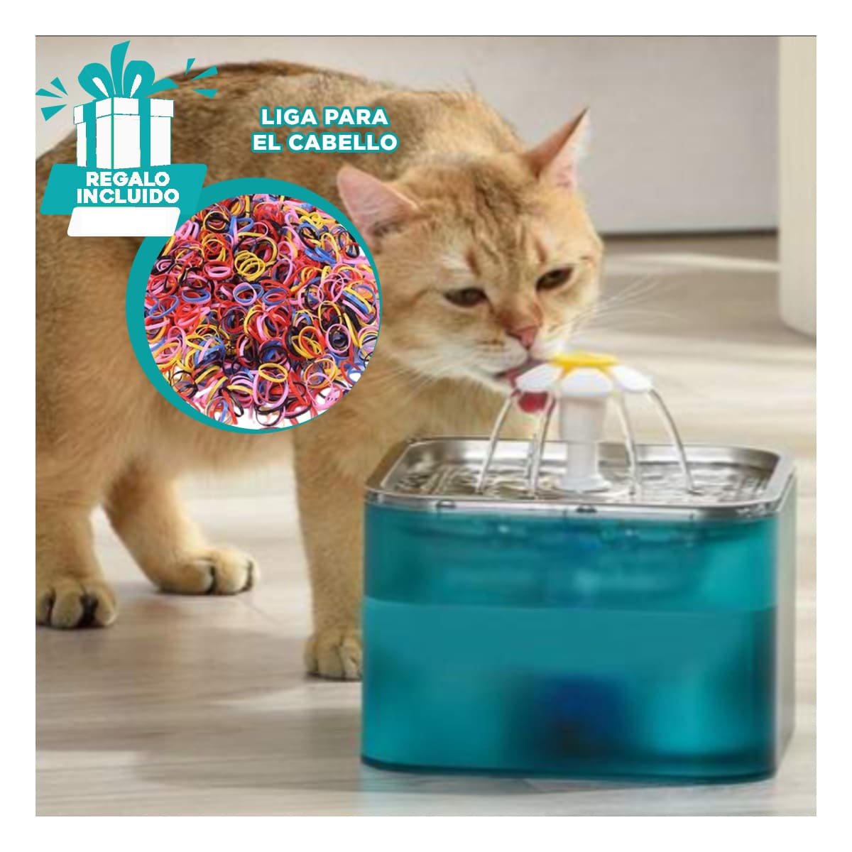 ESTACION DE AGUA CUADRADO PET VERDE EN ACERO INOXIDABLE MASCOTA YLIGAS REGALO - 2
