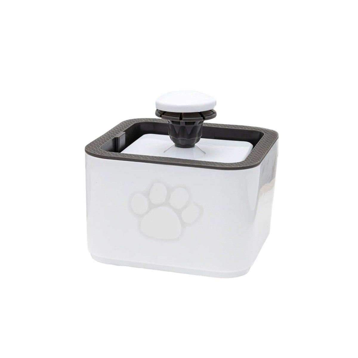 FUENTE DE COLOR PLOMO Y BLANCO CON AGUA FORMA DE HUELLITA Y FORMA CUADRADA YREGALO STICKER - 1