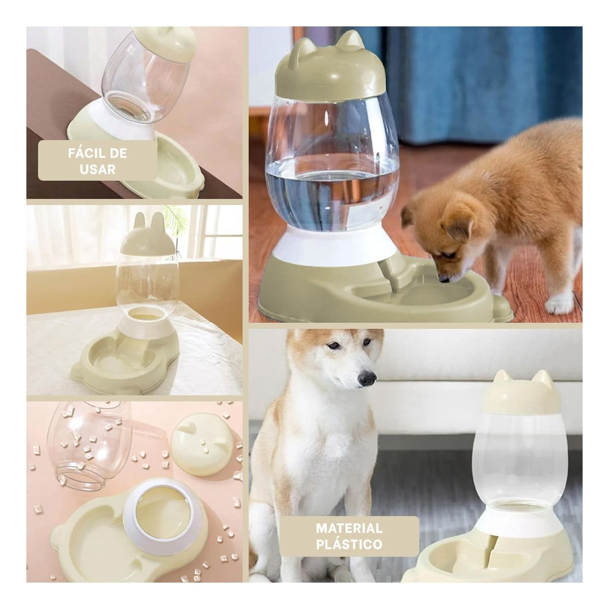 BEBEDERO AUTOMATICO BEIGE CON BIDON DE GATO QUE FACILITA USO DIARIO YPAPEL REGALO - 3