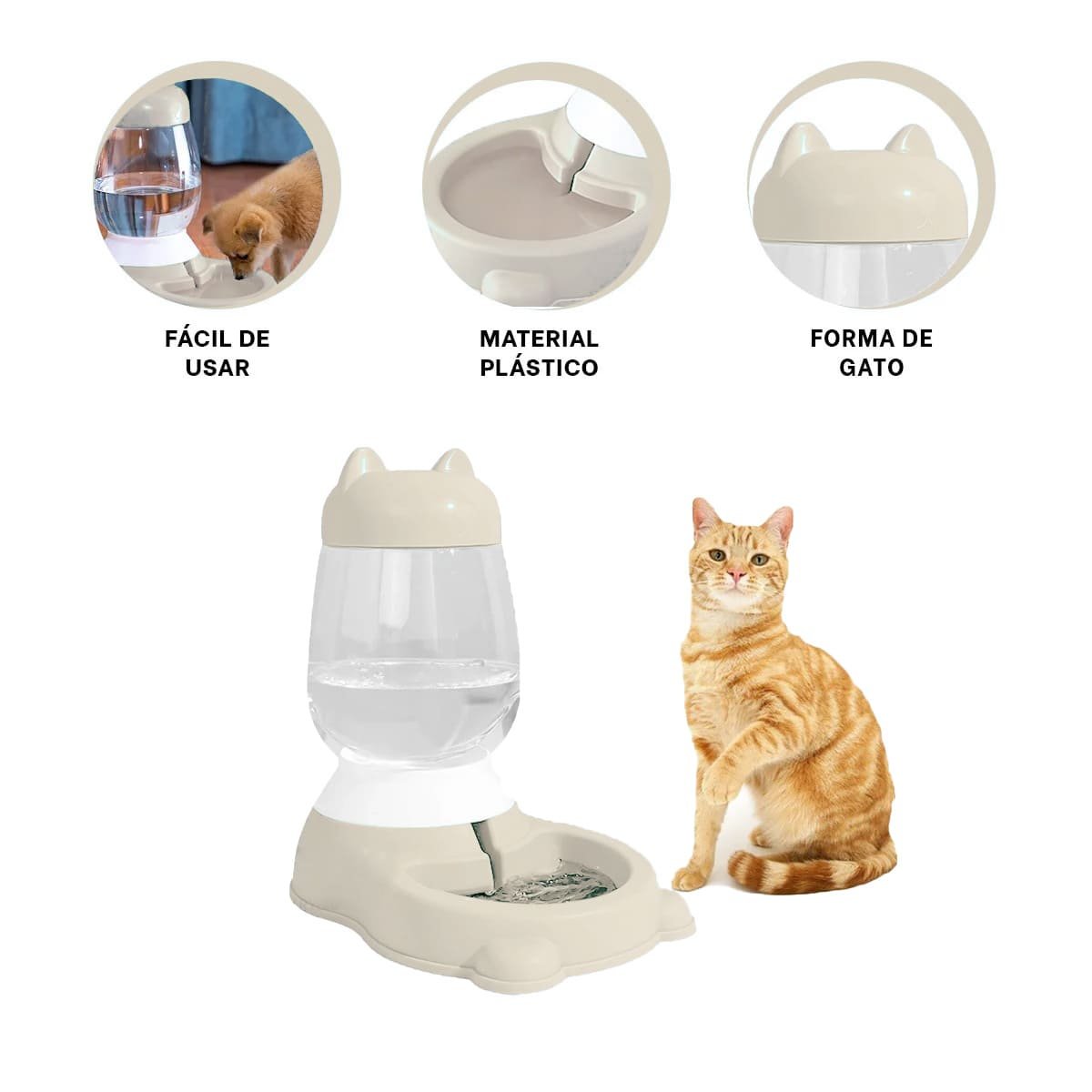 BEBEDERO AUTOMATICO BEIGE CON BIDON DE GATO QUE FACILITA USO DIARIO YPAPEL REGALO - 5