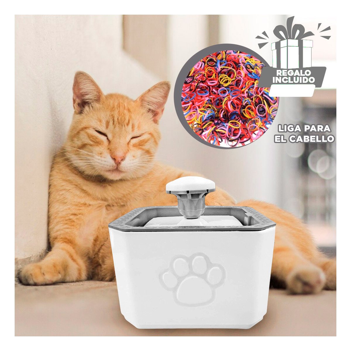 FUENTE BLANCA CON FORMA DE HUELLITA AGUA Y CUADRADO PLOMO PARA MASCOTAS YLIGAS REGALO - 2
