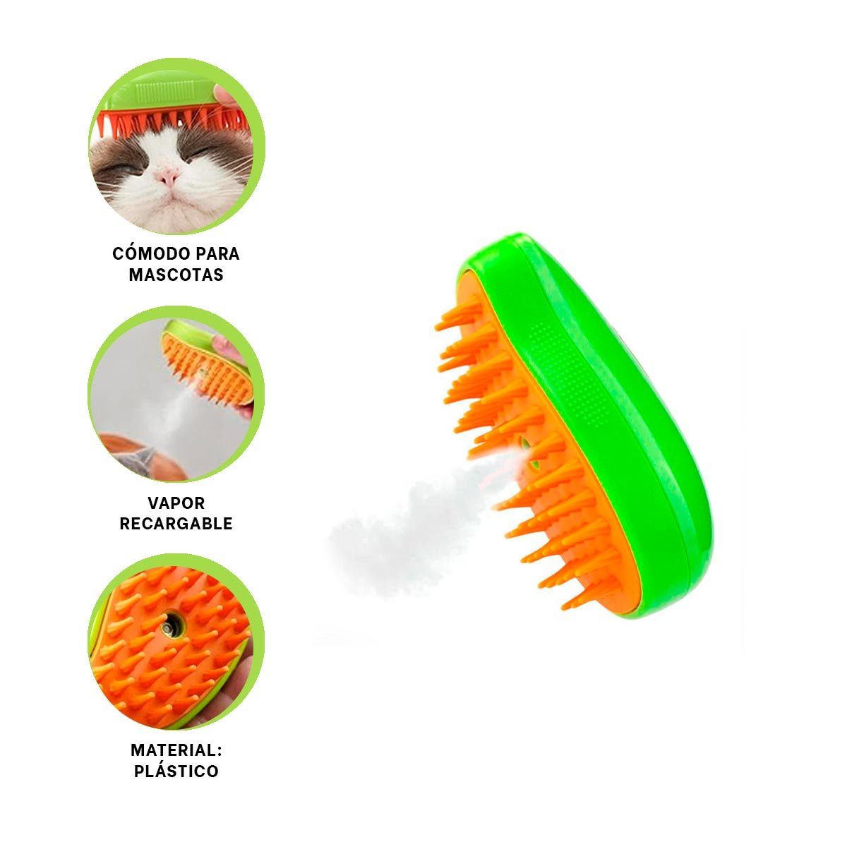 CEPILLO CON ASEO DE MASCOTAS EN COLOR VERDE Y NARANJA Y TECNOLOGIA DE VAPOR YSTICKY - 5