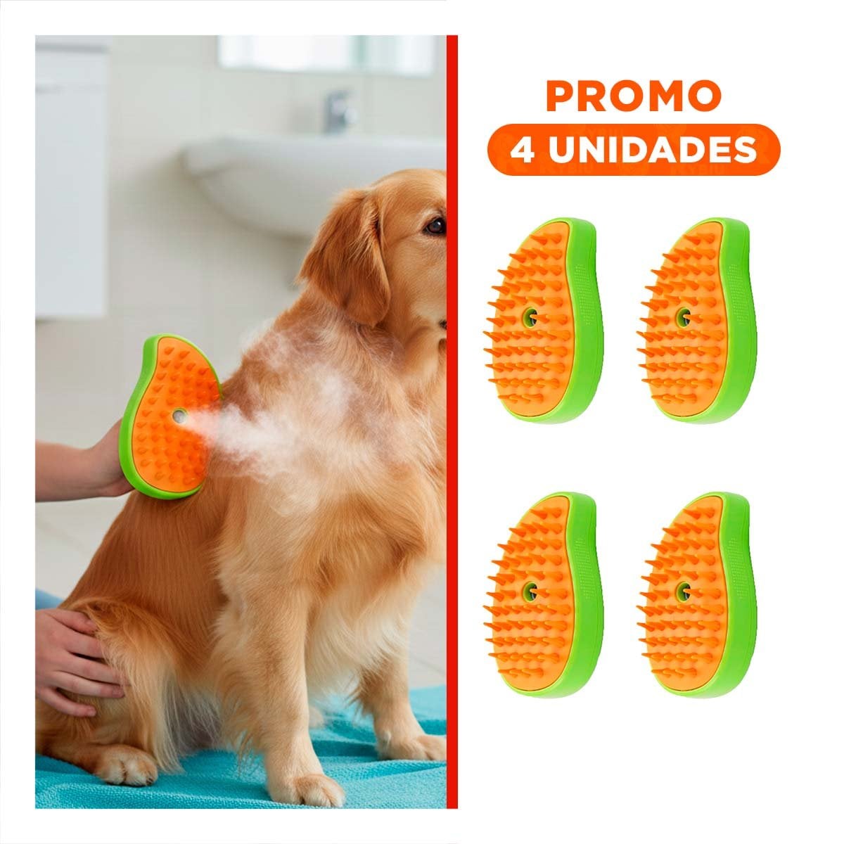 PACK4 BROCHA VERDE CON LIMPIEZA Y VAPOR NARANJA PARA MASCOTAS - 1