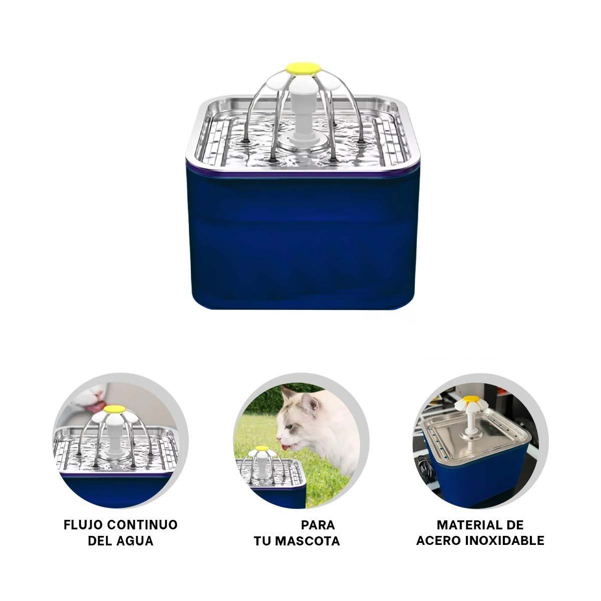 FUENTE CUADRADA Y AZUL CON AGUA DE MATERIAL DE ACERO INOXIDABLE DIVERTIDA YSTICKY - 5