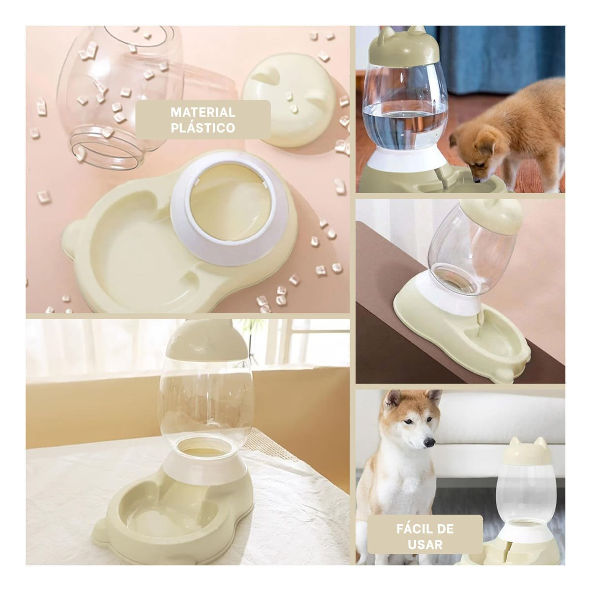 BEBEDERO PEQUENO AUTOMATICO BEIGE CON BIDON DE GATO EN RINCONES CONTROLADOS YLIGAS REGALO - 1