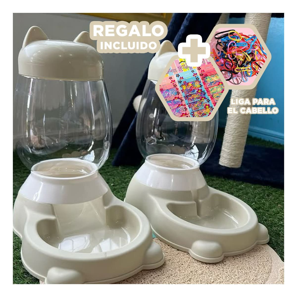 BEBEDERO PEQUENO AUTOMATICO BEIGE CON BIDON DE GATO EN RINCONES CONTROLADOS YLIGAS REGALO - 2