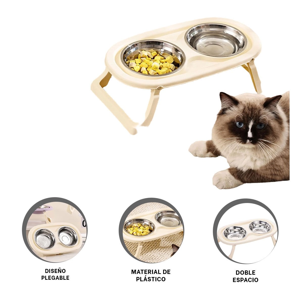 PLATO DESMONTABLE EN COLOR CREMA DOBLE ELEVADO Y PLEGABLE COMODO YSTICKY - 5