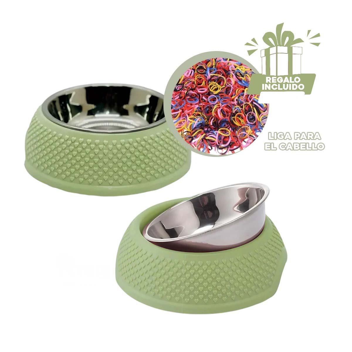 PLATO VERDE PASTEL CON CORAZONES EN RELIEVE, ACERO Y DESMONTABLE FACIL YLIGAS REGALO - 2