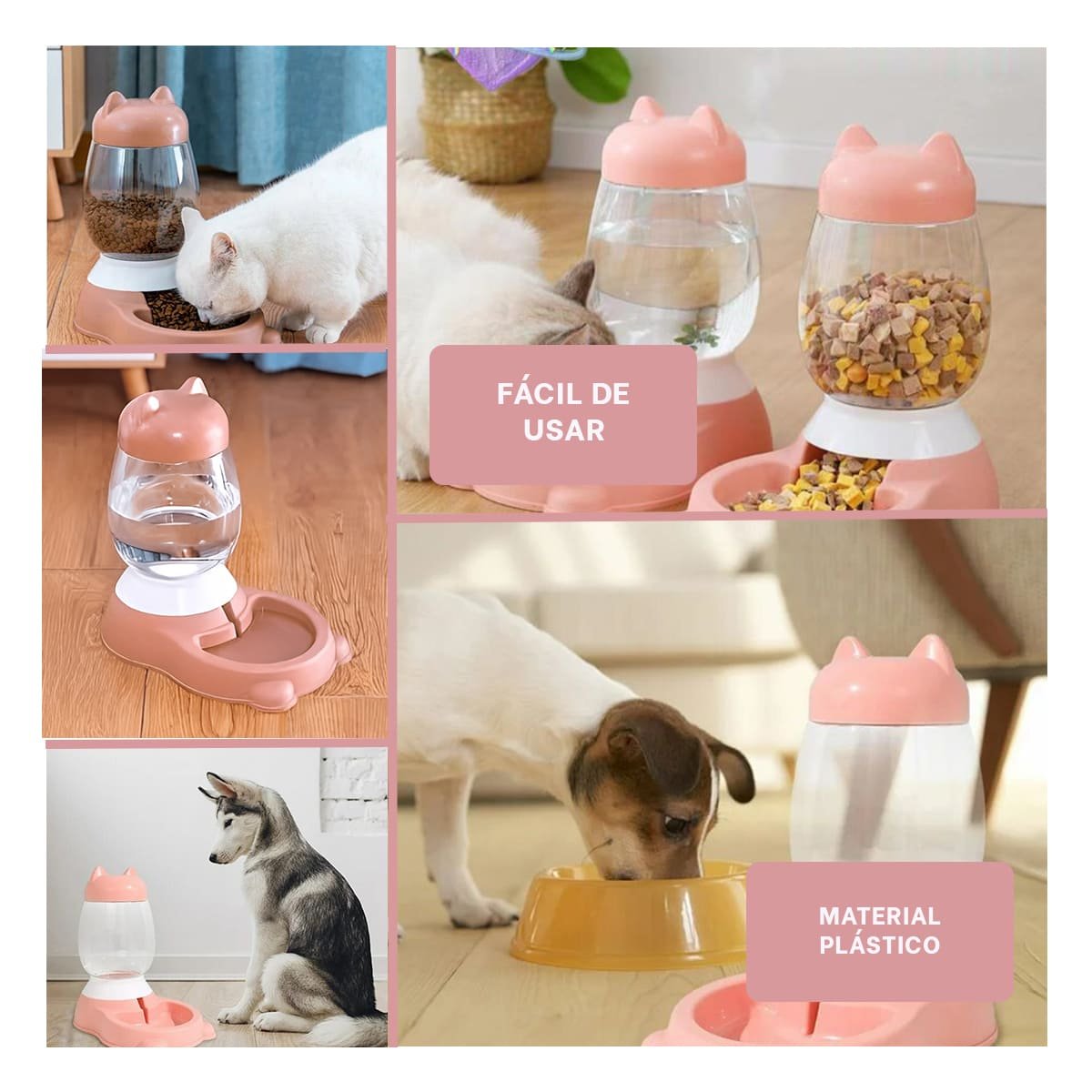 PACK4 FUENTE CONFORTABLE ROSADO CON BIDON AUTOMATICO Y GATO QUE APORTA REPOSO YREGALO STICKER - 2