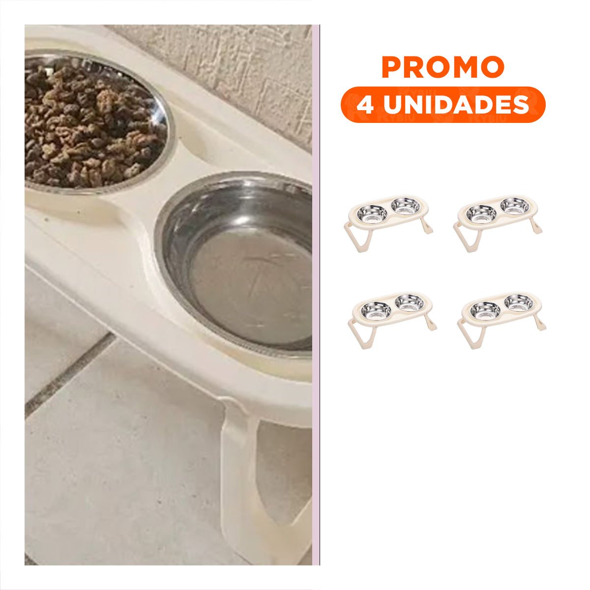 PACK4 COMEDERO PLEGABLE DOBLE EN COLOR CREMA ELEVADO Y DESMONTABLE COMODO - 1
