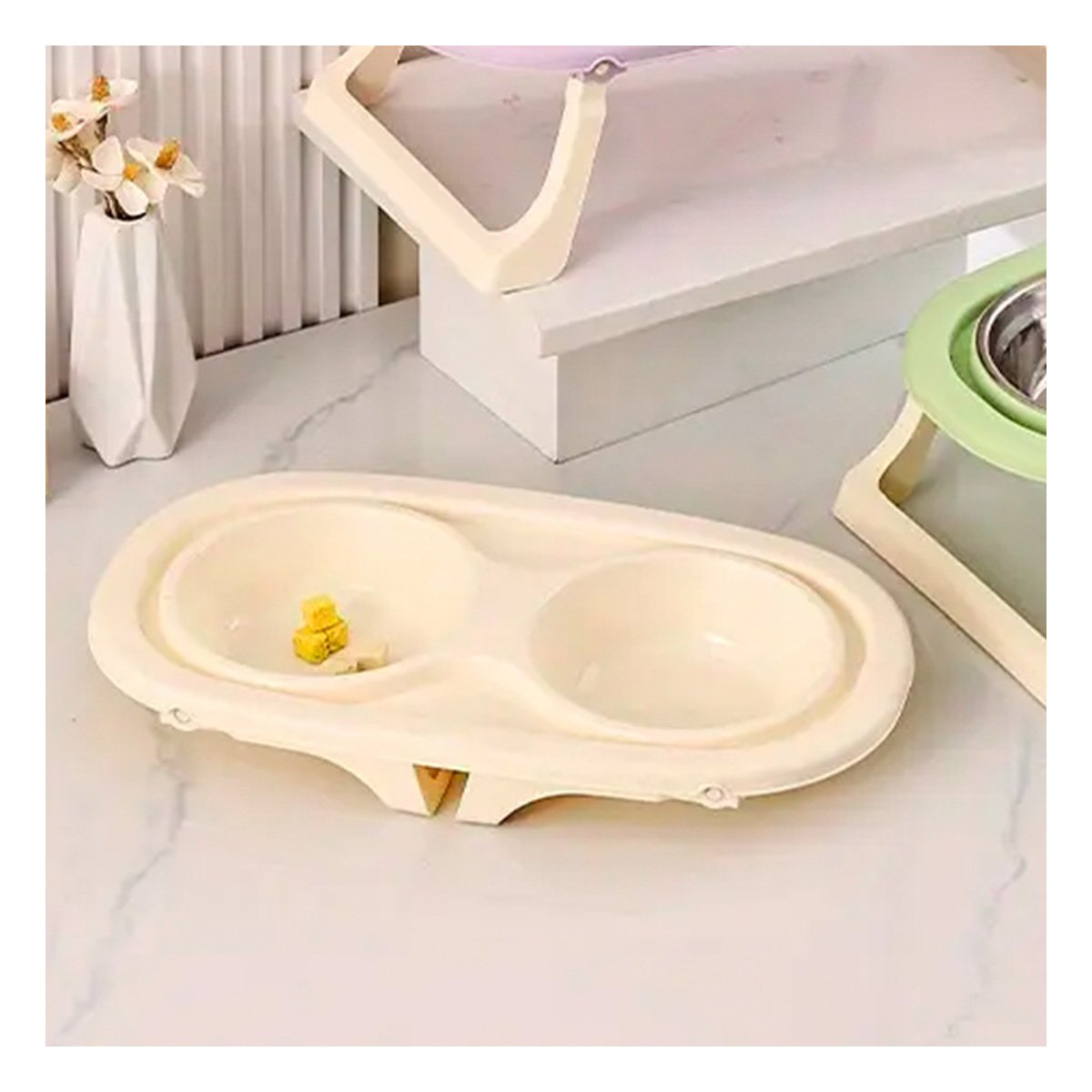 PACK4 COMEDERO PLEGABLE DOBLE EN COLOR CREMA ELEVADO Y DESMONTABLE COMODO - 5