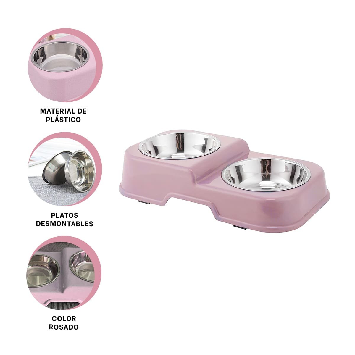 PLATO DOBLE EN COLOR ROSADO CON DOS NIVELES Y PLATOS DESMONTABLES PRACTICO YSTICKY - 5