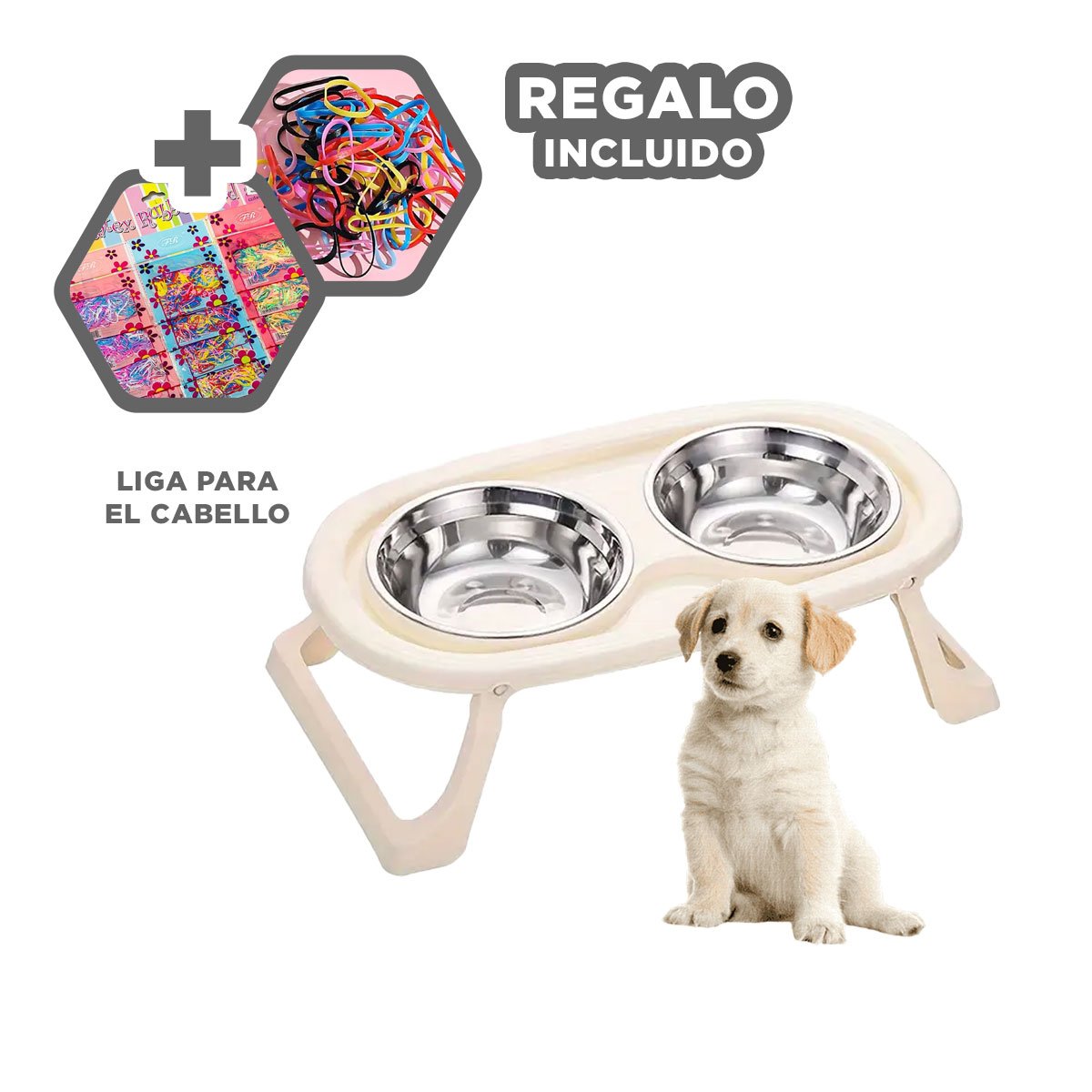 PLATO PLEGABLE EN COLOR CREMA DOBLE ELEVADO Y DESMONTABLE PARA MASCOTAS YLIGAS REGALO - 2