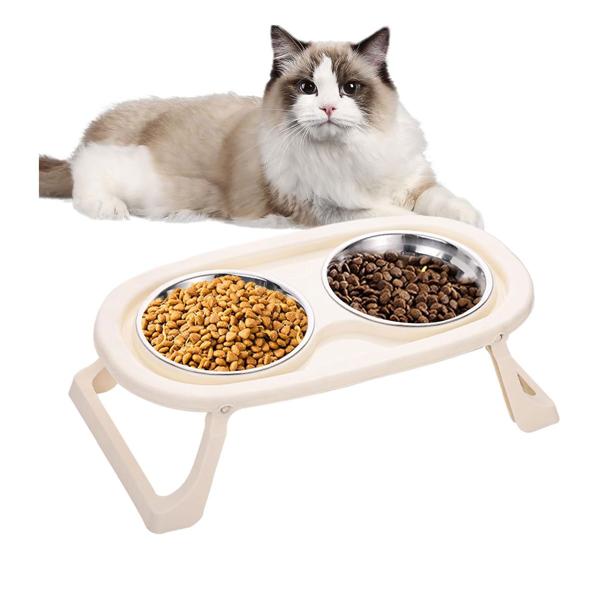 PLATO PLEGABLE EN COLOR CREMA DOBLE ELEVADO Y DESMONTABLE PARA MASCOTAS YLIGAS REGALO - 5