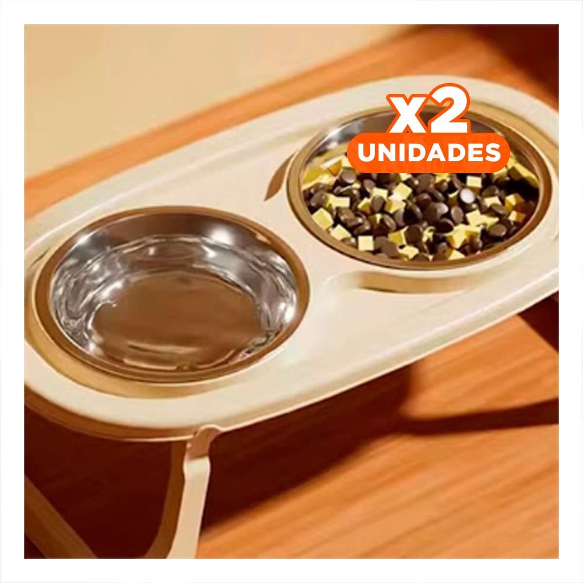 PACK2 COMEDERO DOBLE EN COLOR CREMA PLEGABLE Y ELEVADO CON DESMONTABLE INTEGRADO YPAPEL REGALO - 1