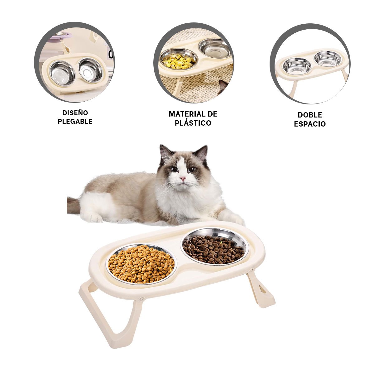 PLATO ELEVADO EN COLOR CREMA DOBLE Y PLEGABLE CON DESMONTABLE FACIL DE USAR YPAPEL REGALO - 5