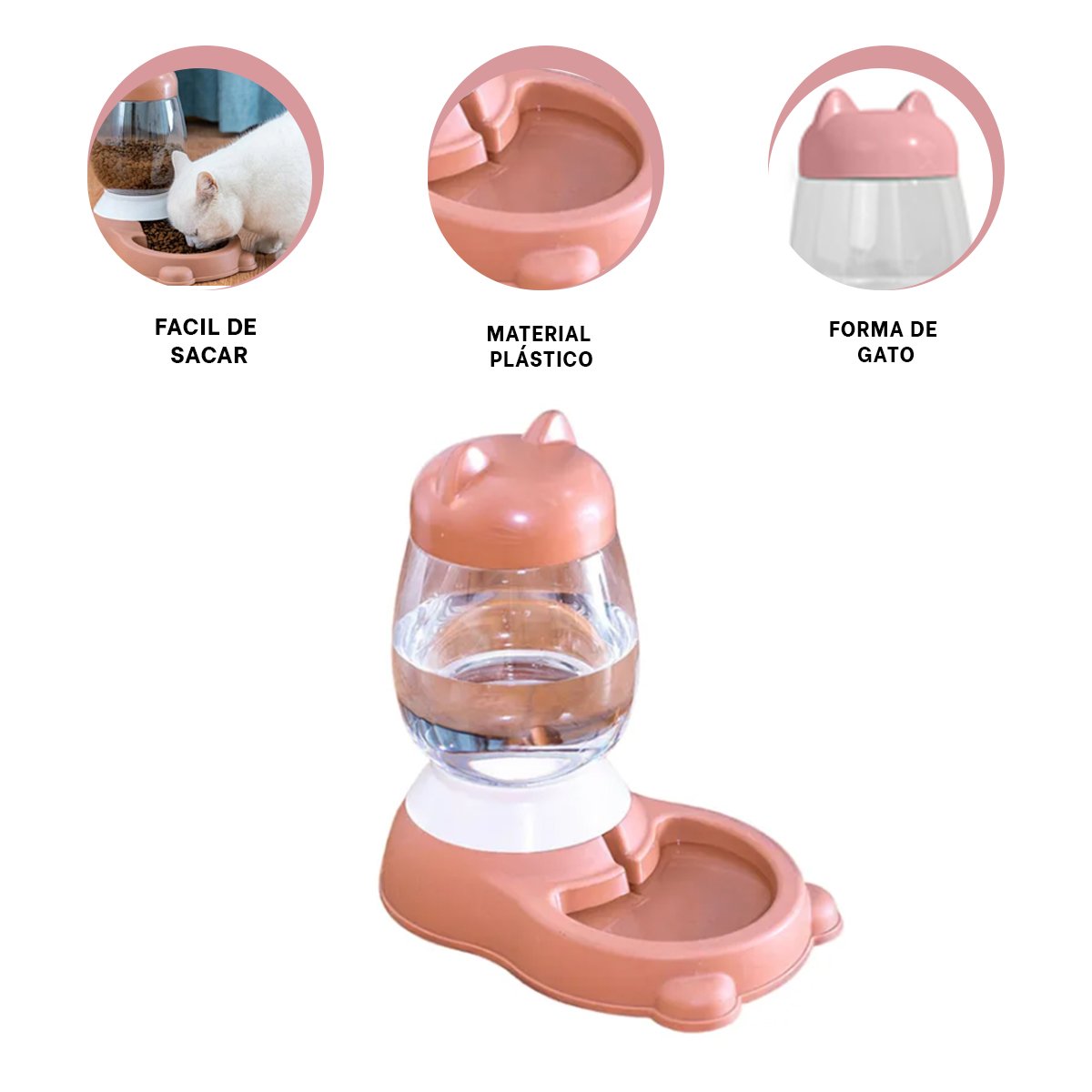 BEBEDERO AUTOMATICO ROSADO CON BIDON DE GATO QUE FACILITA USO DIARIO YPAPEL REGALO - 5