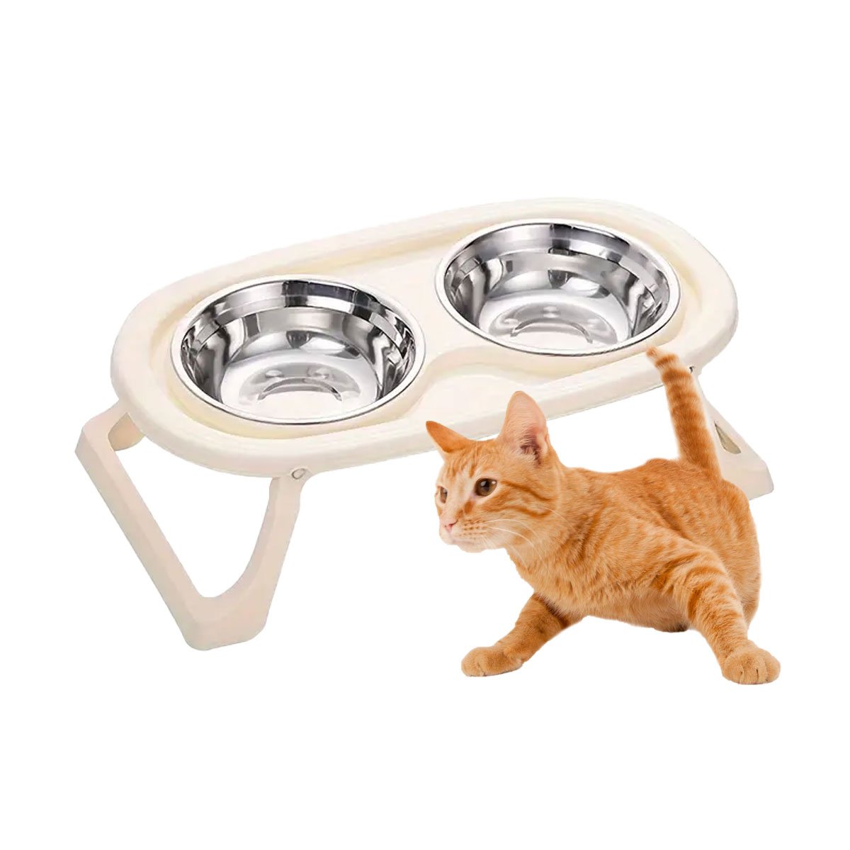 PACK2 COMEDERO ELEVADO DOBLE EN COLOR CREMA PLEGABLE Y DESMONTABLE FACIL YREGALO STICKER - 2