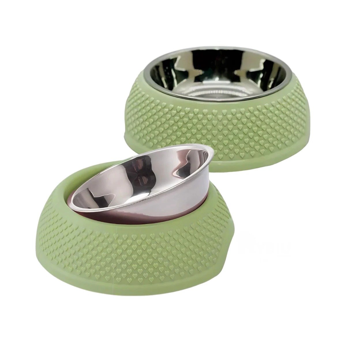 PLATO DE ACERO VERDE PASTEL CON CORAZONES EN RELIEVE Y SISTEMA DESMONTABLE YREGALO STICKER - 1