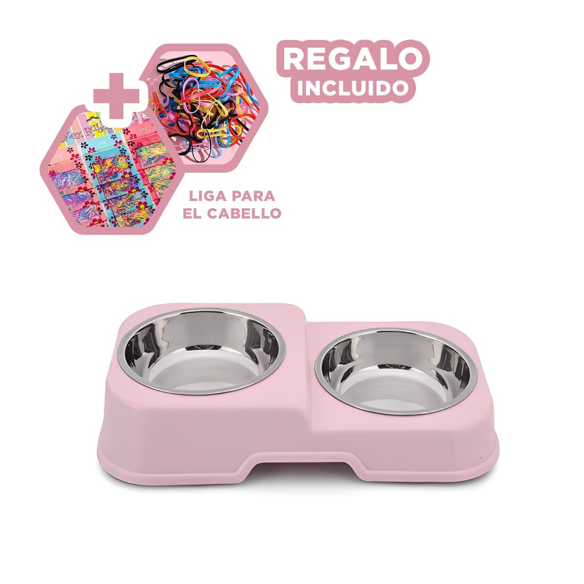 PLATO EN COLOR ROSADO CON PLATOS DESMONTABLES DOBLE DE DOS NIVELES PARA MASCOTAS YLIGAS REGALO - 2
