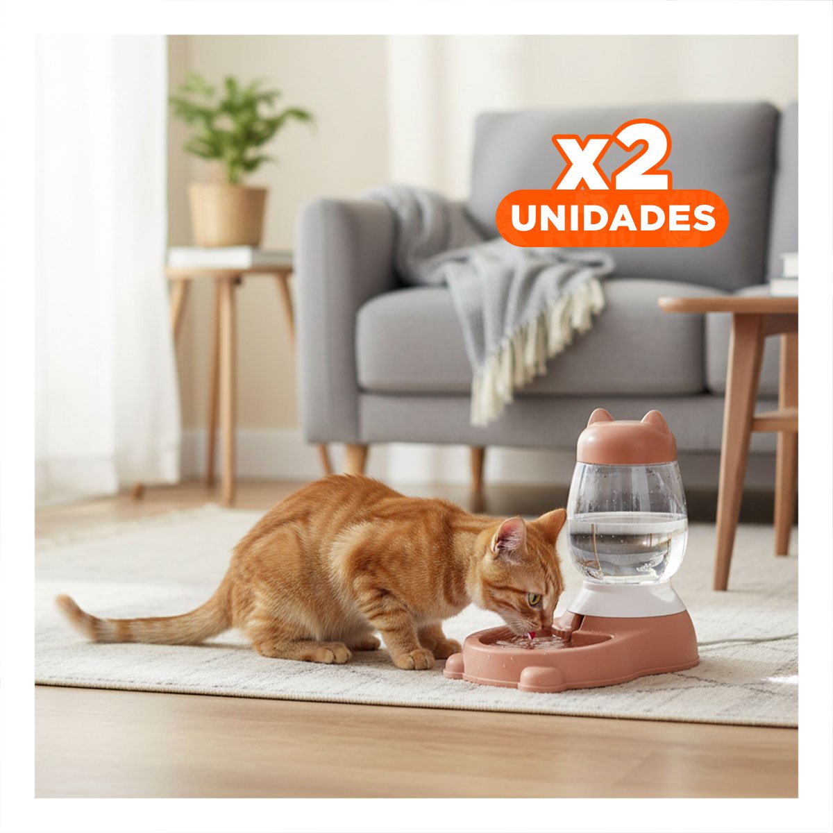 PACK2 DISPENSADOR AUTOMATICO DE BIDON ROSADO CON GATO QUE FACILITA HIDRATACION YPAPEL REGALO - 1