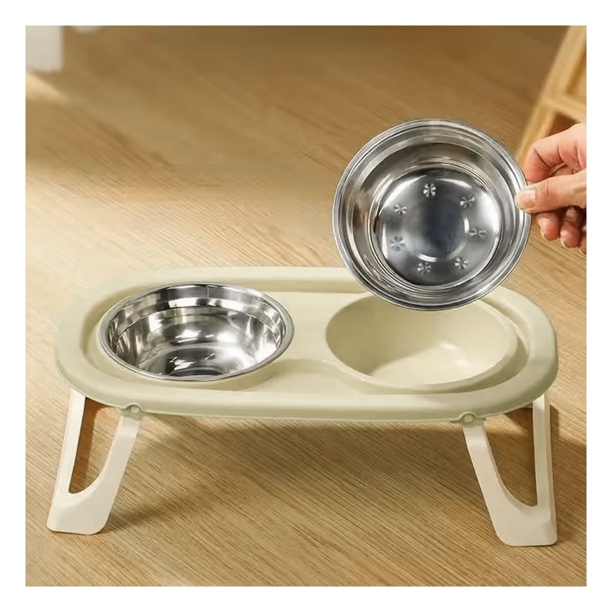 RECIPIENTE DOBLE EN COLOR CREMA PLEGABLE Y ELEVADO CON DESMONTABLE COMODO - 5