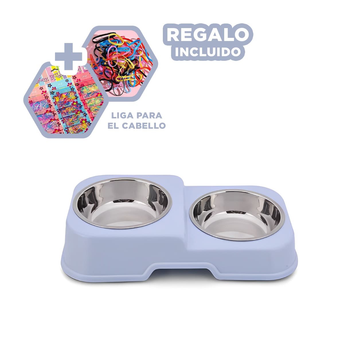 PLATO EN COLOR AZUL CON PLATOS DESMONTABLES DOBLE DE DOS NIVELES PARA MASCOTAS YLIGAS REGALO - 2