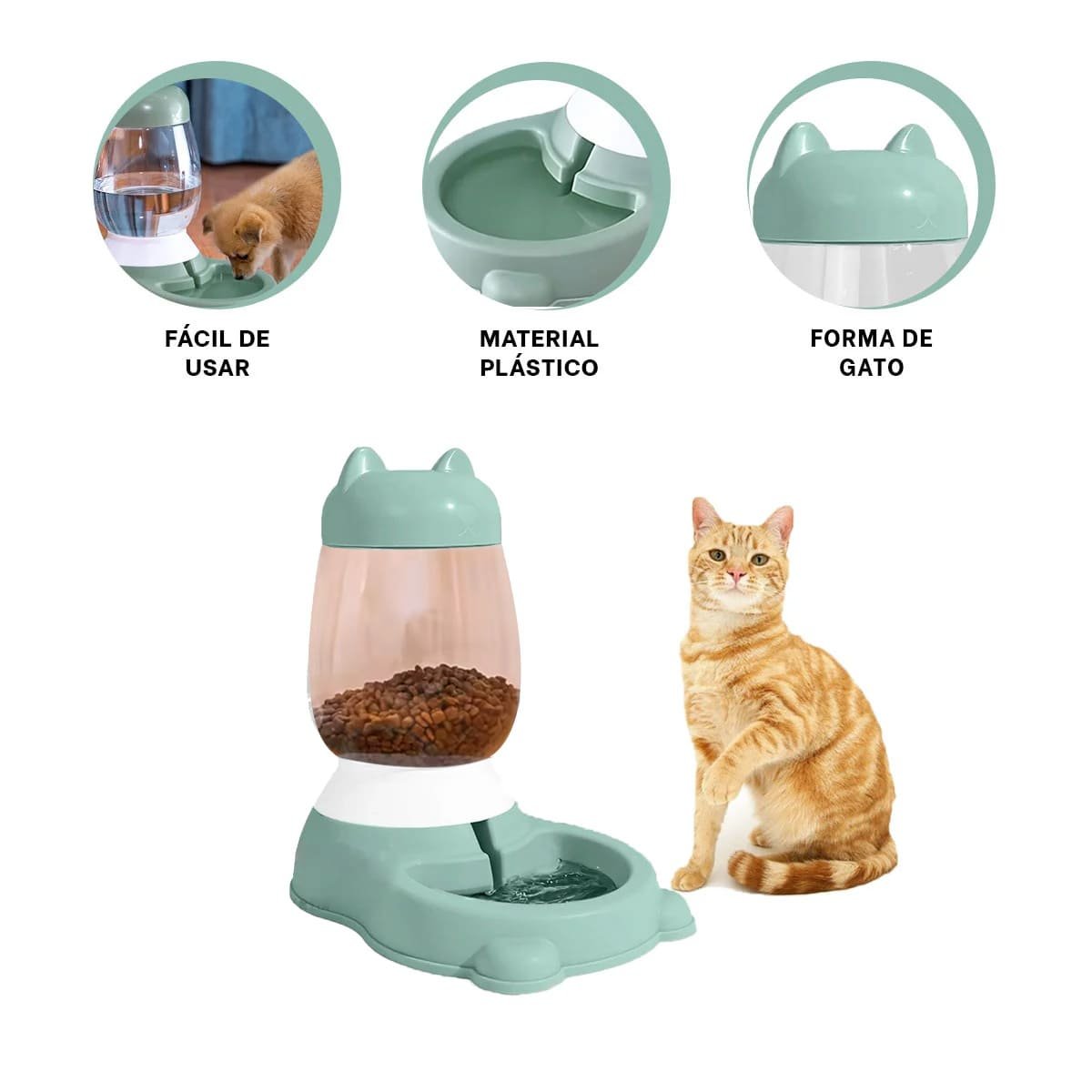 COMEDERO AUTOMATICO VERDE CON BIDON DE GATO QUE FACILITA USO DIARIO YPAPEL REGALO - 5