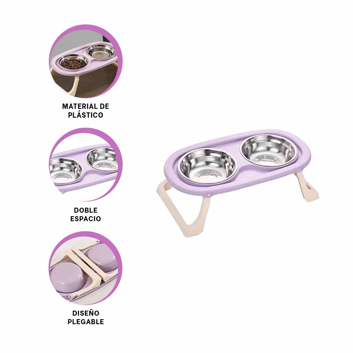PLATO DESMONTABLE EN COLOR LILA DOBLE ELEVADO Y PLEGABLE COMODO YSTICKY - 5