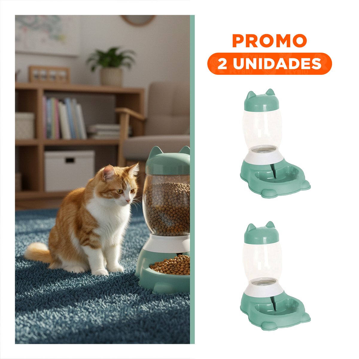 PACK2 COMEDERO VERDE AUTOMATICO CON BIDON EN GATO PARA MASCOTAS ORDENADAS YREGALO STICKER - 1
